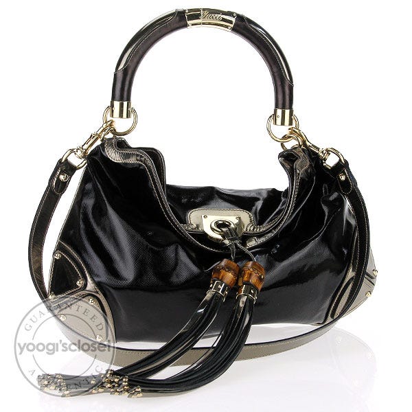 Gucci Black Patent Leather Small Indy Babouska Bag