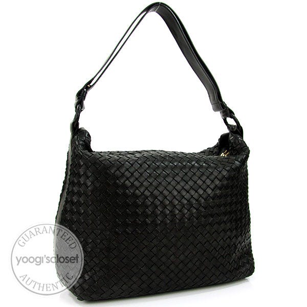 Bottega Veneta Nero Interacciato Woven Nappa Pyramid Bag