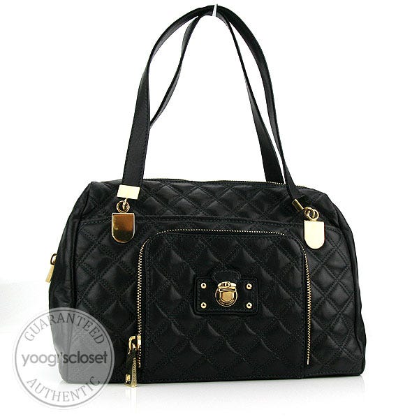 Marc Jacobs Black Quilted Calfskin Leather Bowler Bag