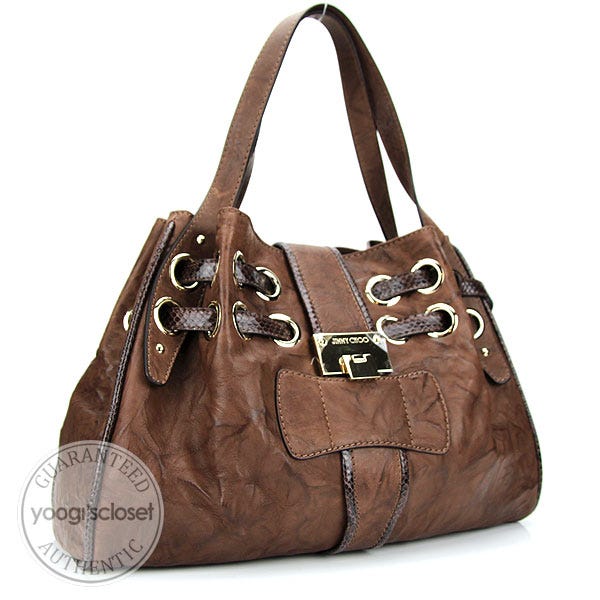 Jimmy Choo Brown Biker Leather Ramona Tote Bag - Yoogi's Closet