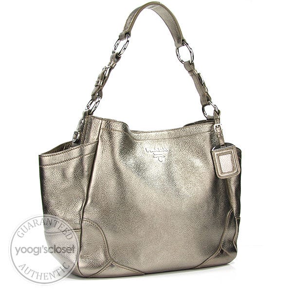 Prada Metallic Peltro Vitello Daino Pocket Tote Bag BR3793