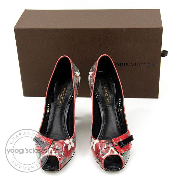 Louis Vuitton Red/Black Patent Leather Pulp Peep Toe Pumps Size 5