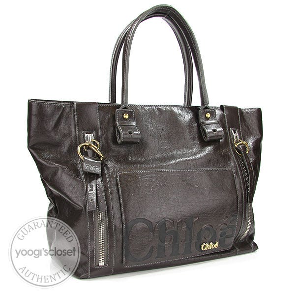 Chloe Dark Brown Coated Canvas Eclipse Tote Bag