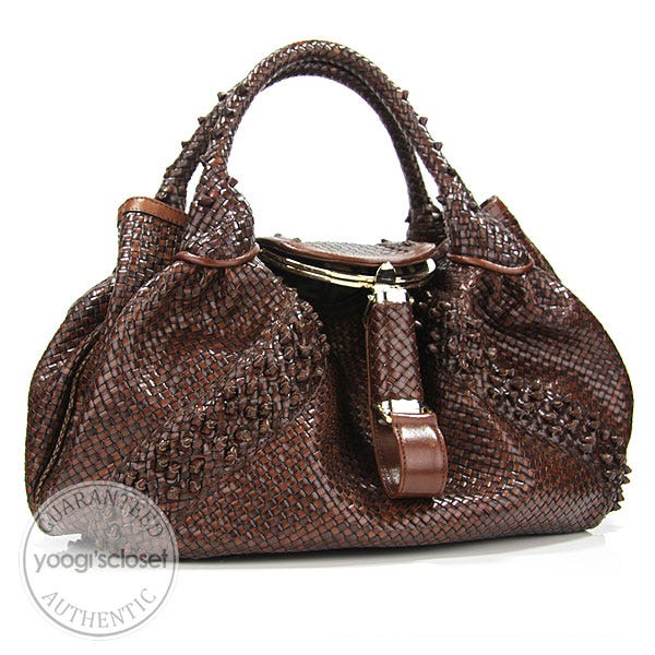 Fendi Dark Brown Woven Leather Spy Bag - 8BR511 | Yoogi