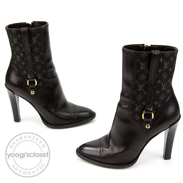 Louis Vuitton Brown Mini Lin Monogram Jodie Ankle Boots Size 7 N