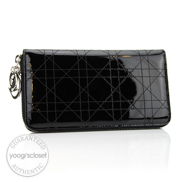 Christian Dior Black Lady Dior Cannage Patent Leather Zip-Around Wallet