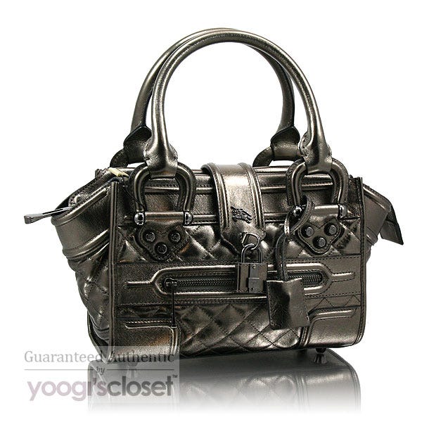Burberry Nickel Quilted Mini Manor Tote Bag