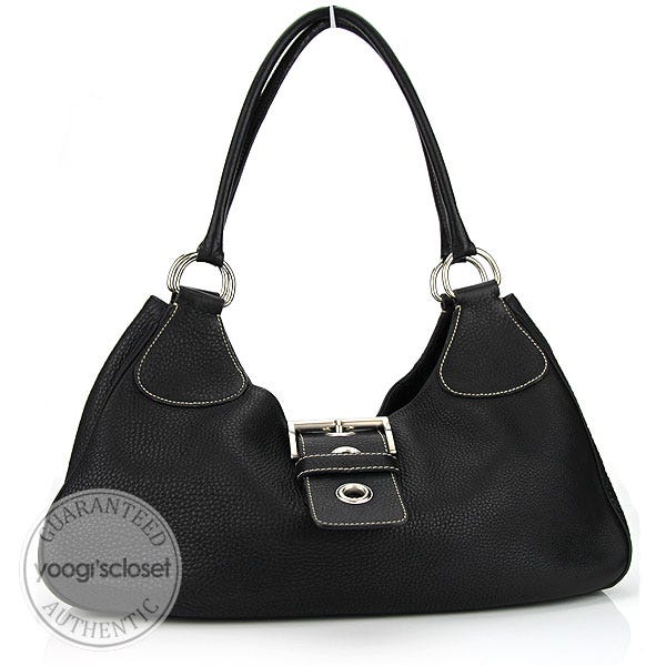 Prada Black Leather Grommet Shoulder Bag BR0827