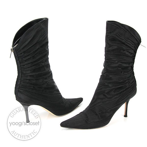 Jimmy Choo Black Moire Fabric Boots Size 10