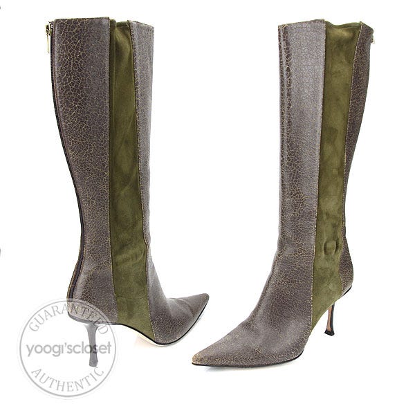 Jimmy Choo Olive Green Simone Distress Leather Boots Size 10.5