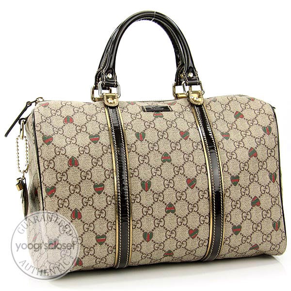 Gucci Beige Hearts GG Coated Canvas Medium Joy Boston Bag