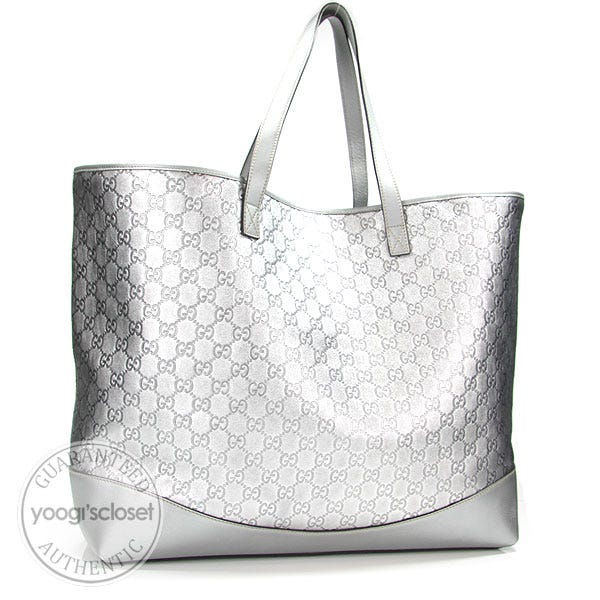 Gucci Metallic Silver Guccissima Extra Large Tote Bag Yoogi s Closet