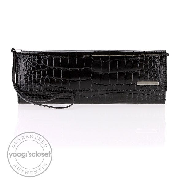 Gucci Black Alligator Long Wallet/Clutch Bag