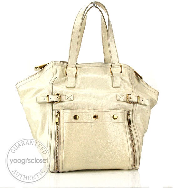 Yves Saint Laurent White Patent Leather Downtown Large Tote Bag