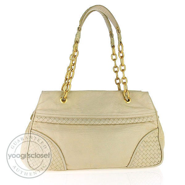 Bottega Veneta Light Beige Woven Leather Chain Hobo Bag