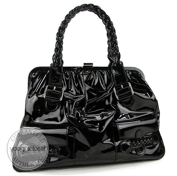 Valentino Garavani Black Patent Leather Histoire Frame Tote Bag