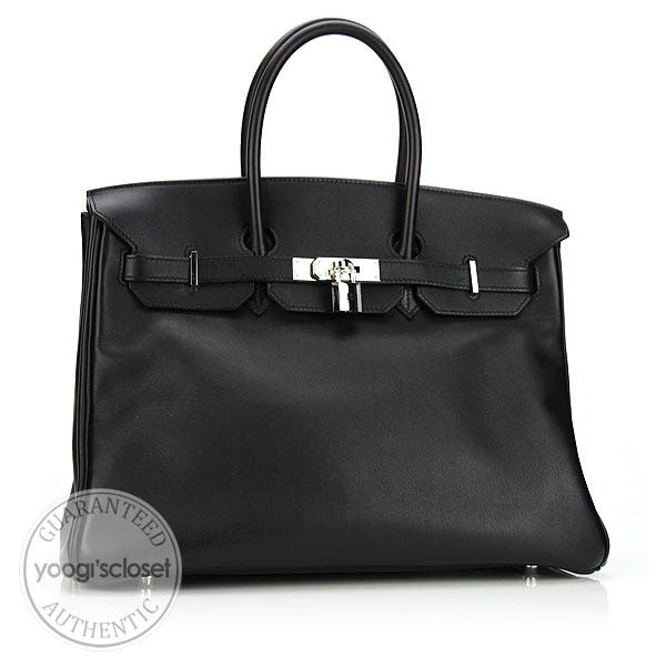 Hermes 35cm Black Swift Leather Palladium Hardware Birkin Bag