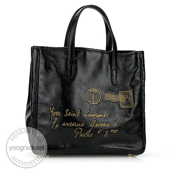 Yves Saint Laurent BlackTextured Patent Leather Y-Mail Small Tote Bag