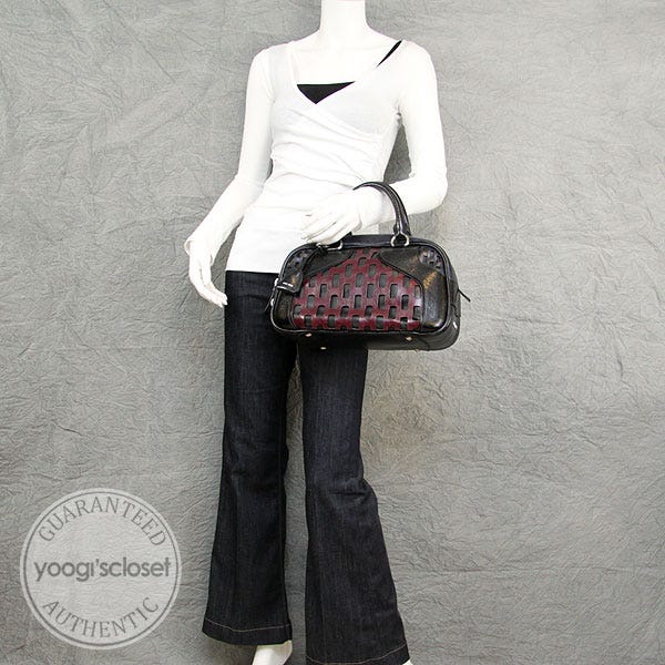 MIUMIU Miu Miu Black/Bordeaux Perforated Leather Bauletto Bag RN0561