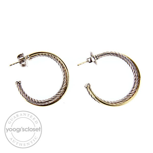 David Yurman 18K Yellow Gold & Sterling Silver Crossover Hoop Earrings