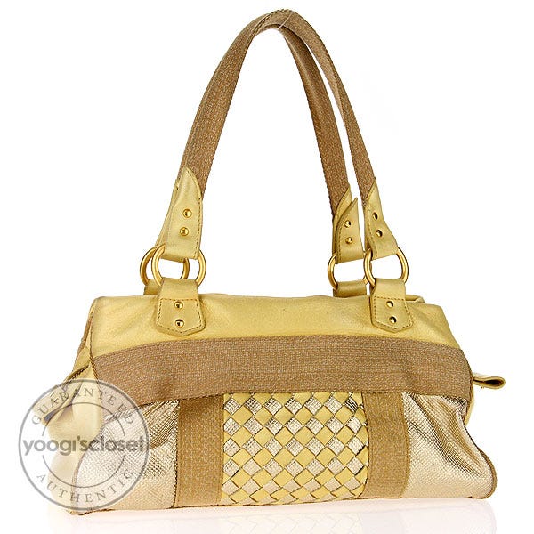 Bottega Veneta Gold Leather Small Satchel Bag