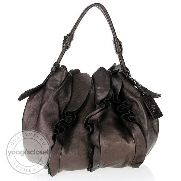 Prada Grafite Mordore Nappa Leather Ruffle Shoulder Bag BR3993