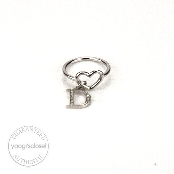 Christian Dior Crystal Logo Charm Heart Ring Size 6.5 - Yoogi's Closet