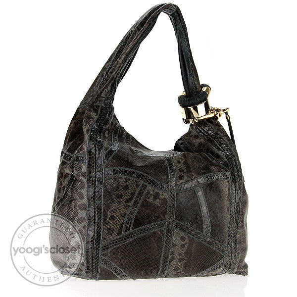Jimmy Choo Grey Patchwork Snakeskin Saba Hobo Bag