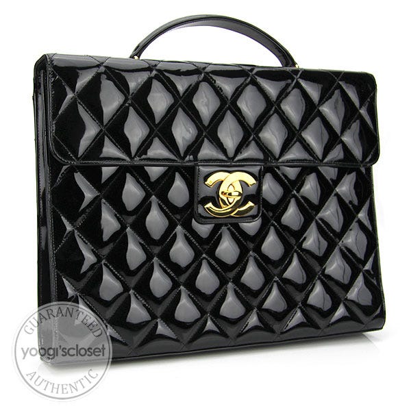 Chanel Black Patent Leather Jumbo Kelly Briefcase Bag - Yoogi's Closet