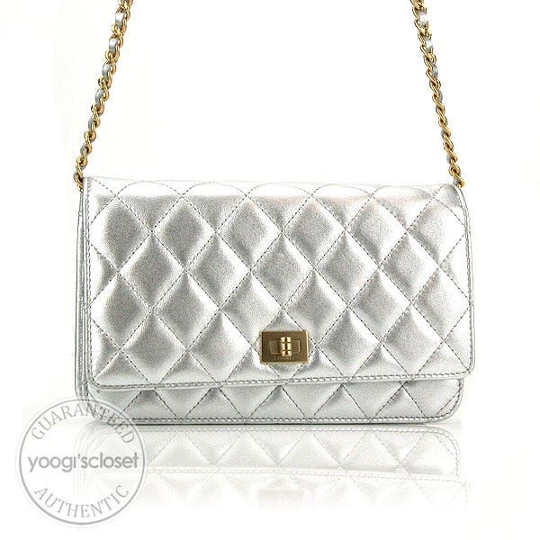 Chanel Silver Quilted Leather Wallet-Clutch Bag