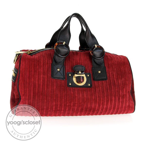 Marc Jacobs Crimson Quilted Cord Suede Elizabeth Bag