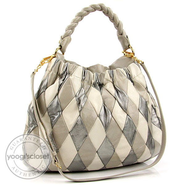 Miu Miu Silver Gray Leather Harlequin Patchwork Bag