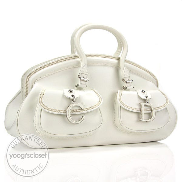 Christian Dior White Leather Large Detective Bag