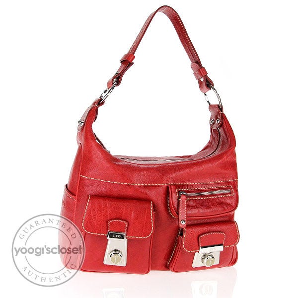 Tod's Red Leather Medium Took Multipocket Hobo Bag