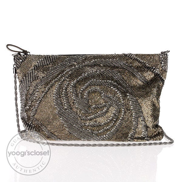 Valentino Sequin and Leather Rosette Clutch Evening Bag