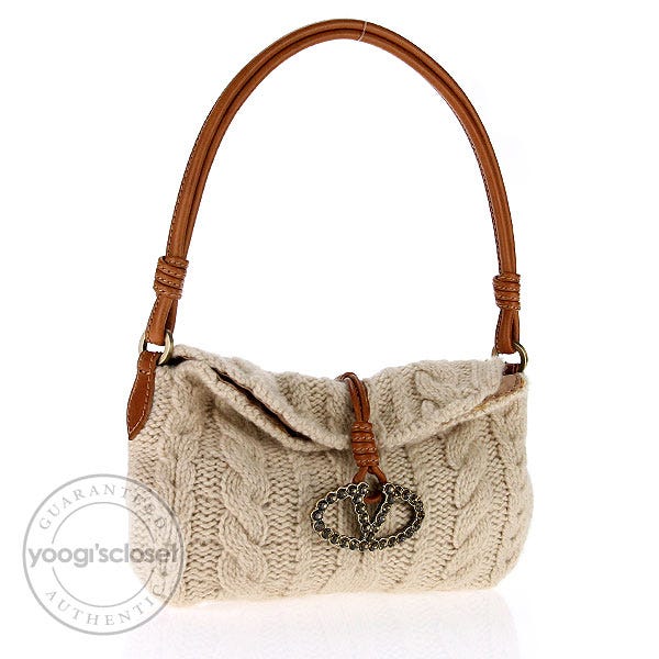 Valentino Beige Cashmere Cable Knit Flap Bag