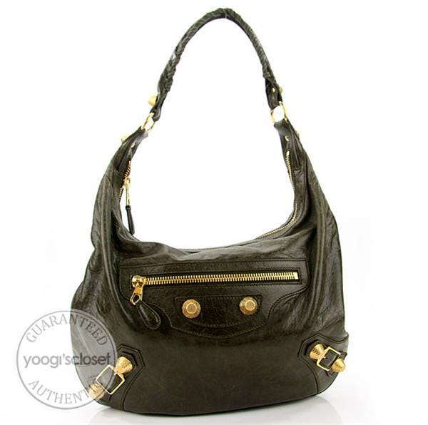 Balenciaga Vert Fonce Chevre Leather Giant Hardware GGH Hobo Bag