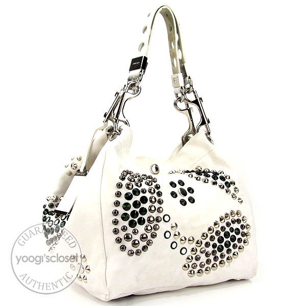 Jimmy Choo White Leather Studded Lola Slouchy Tote Bag | Yoogi's