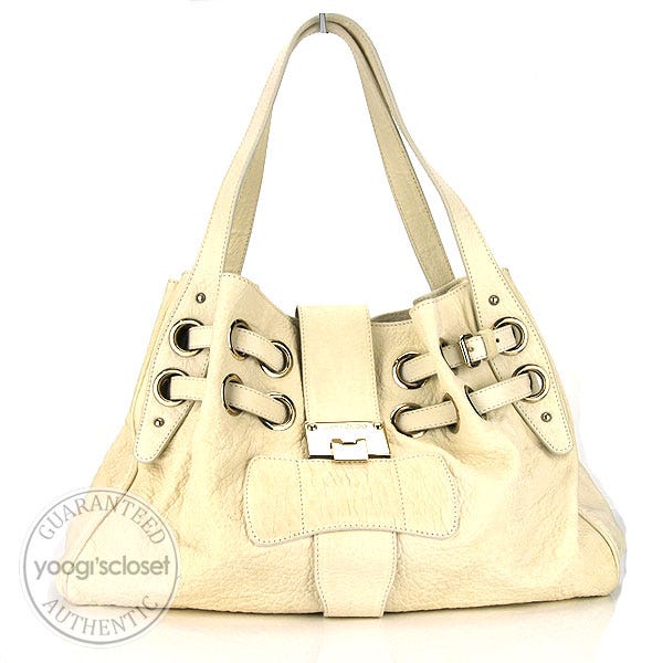 Jimmy Choo Creme Drummed Leather Ramona Tote Bag
