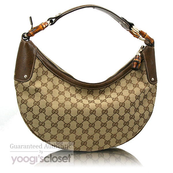Gucci Beige GG Fabric Bamboo Ring Hobo Bag