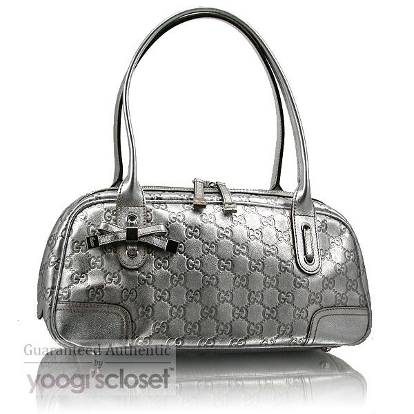 Gucci Silver Leather Guccissima Princy Boston Bag
