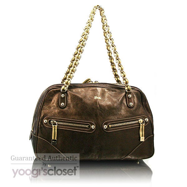 Gucci Bronze Leather Medium Boston Bag