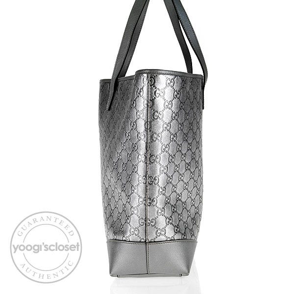 Gucci Metallic Silver Guccissima Leather Large Travel Tote Bag