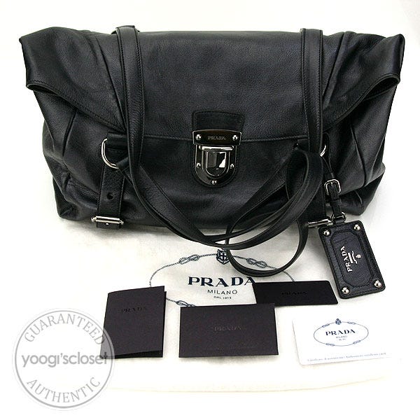 Prada Black Calfskin Leather Foldover Shoulder Bag BR3901 Prada Black Calfskin Leather Foldover Shoulder Bag BR3901