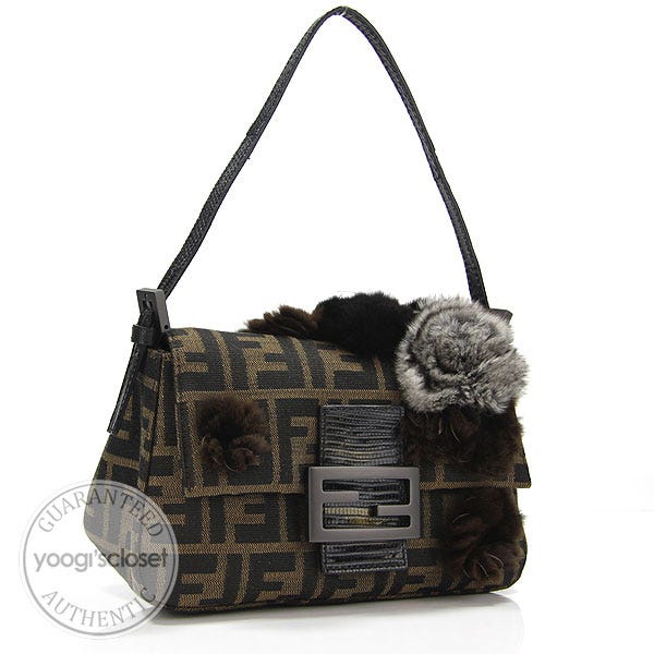 Fendi Limited Edition Tobacco Zucca Print Mink Floral Mini Mamma Bag - 8BH057