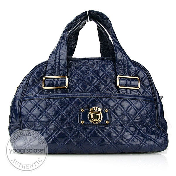 Marc Jacobs Midnight Blue Quilted Patent Leather Large Ursula Bowler Bag -  Yoogi's Closet