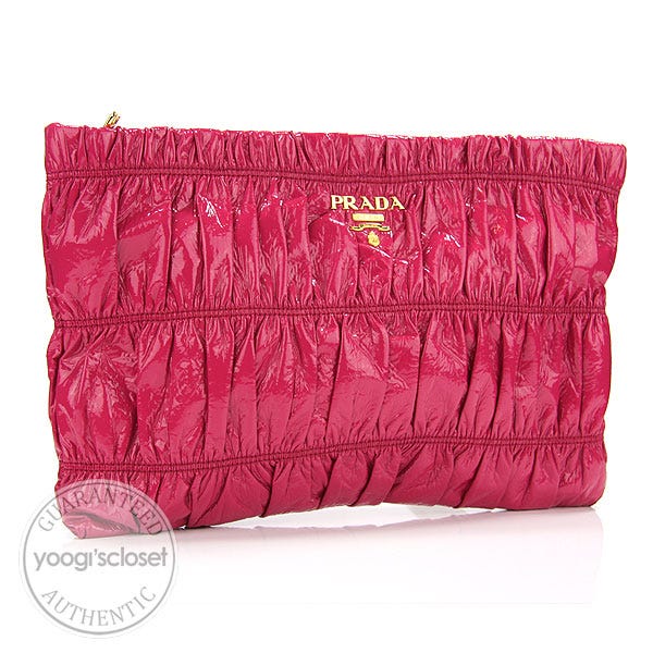 Prada Fuchsia Patent Leather Gauffre Shirred Clutch Bag
