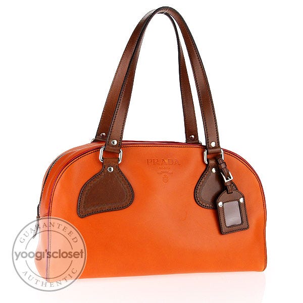 Prada Orange Vitello Leather Large Bowler Bag BL0214