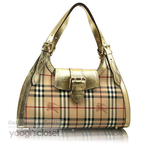 Burberry Classic Check/Gold Ashbury Haymarket Satchel Bag