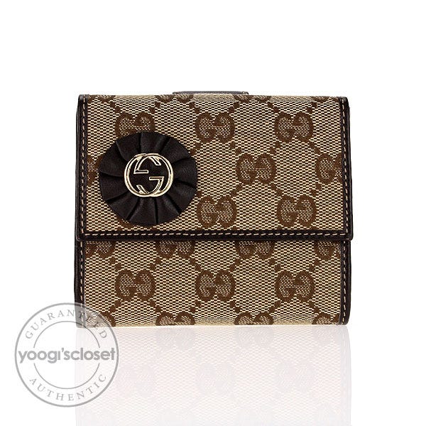 Gucci Beige & Brown GG Fabric Coin Wallet